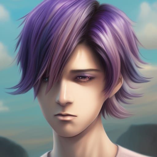Anime Nonbinary Boy with Lavender Hair, Detailed Art