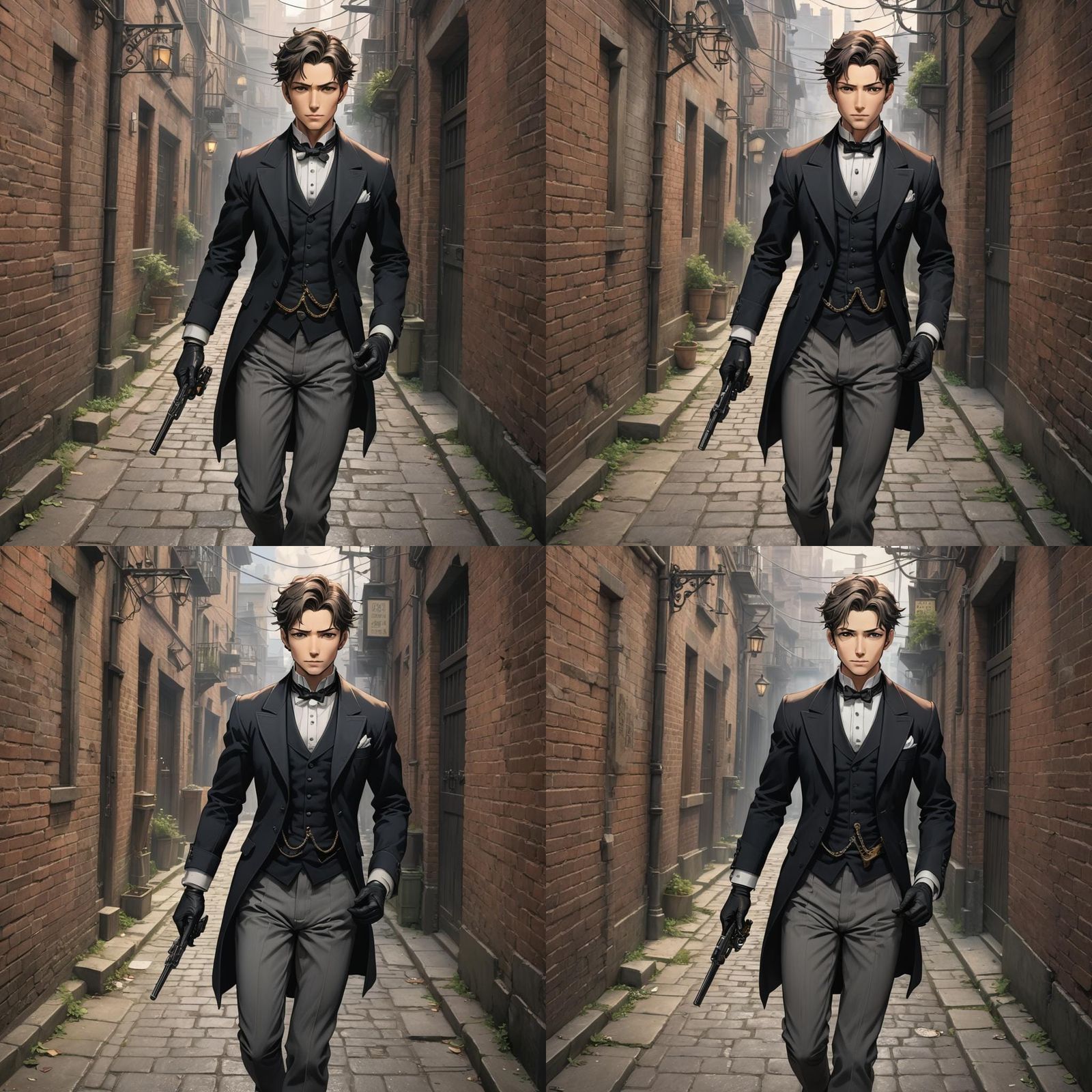 Victorian Butler in Alley with Luger: Photorealistic Art