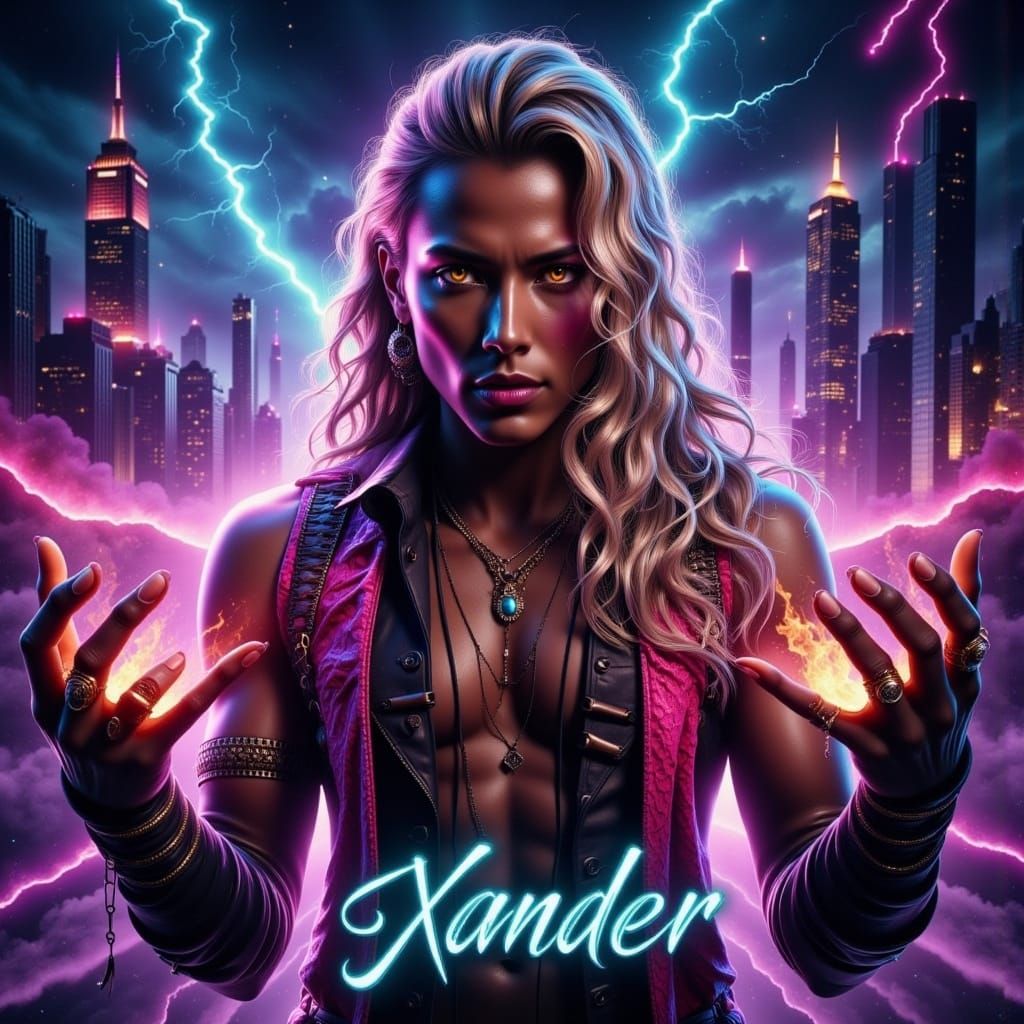 High-Femme Sorcerer in Hollywood with Magic Flames