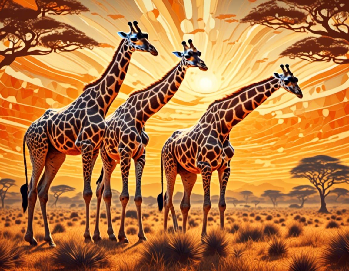 A sunny African landscape with a couple of girafes