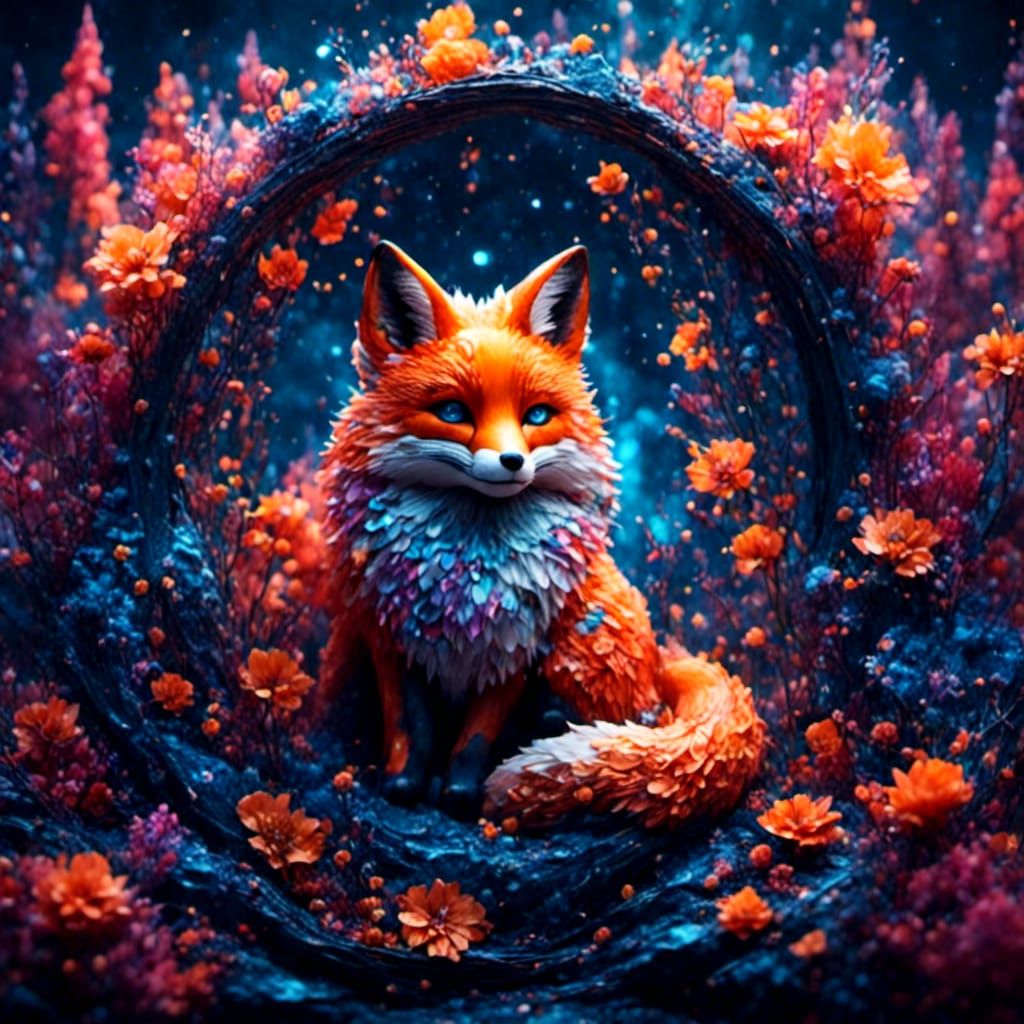 Colorful Fox Watercolor Painting in Hyperreal Style