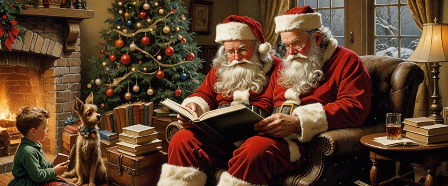 Santa Claus Reading a Book in a Cozy Setting