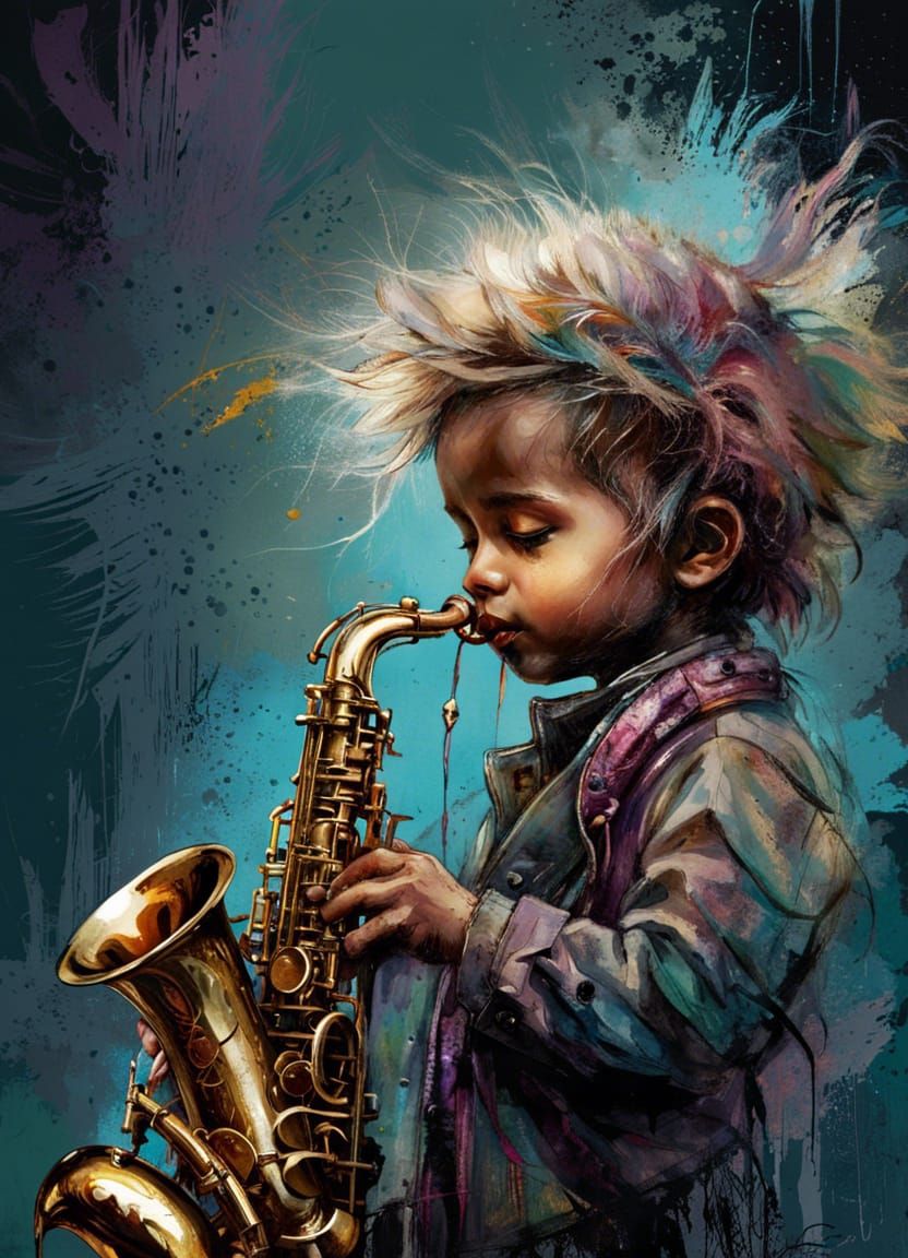 Charming Creature Plays Saxophone: Detailed, Low Contrast Ar...