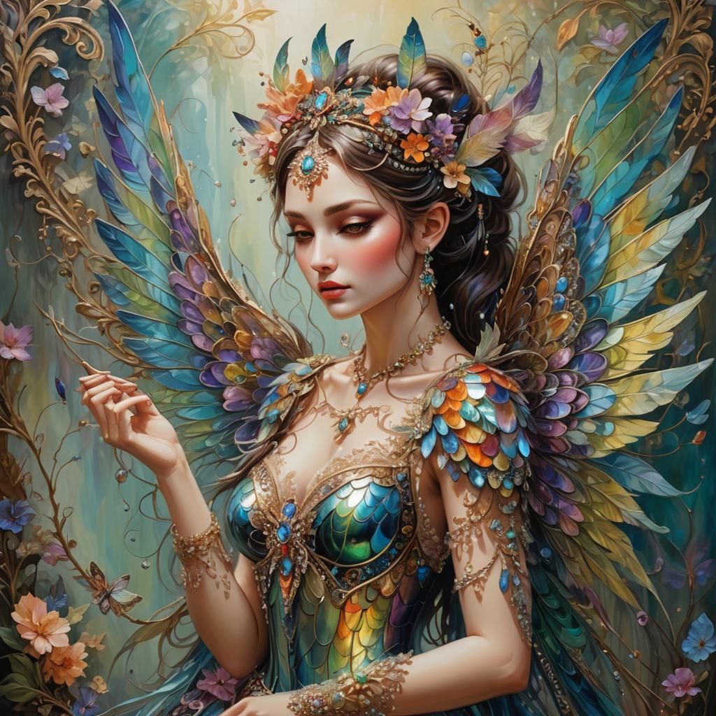 Beautiful Fairy with Iridescent Wings, Masterpiece Painting