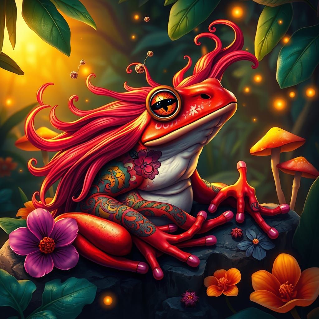 Laid-Back Red Frog in Tropical Oasis