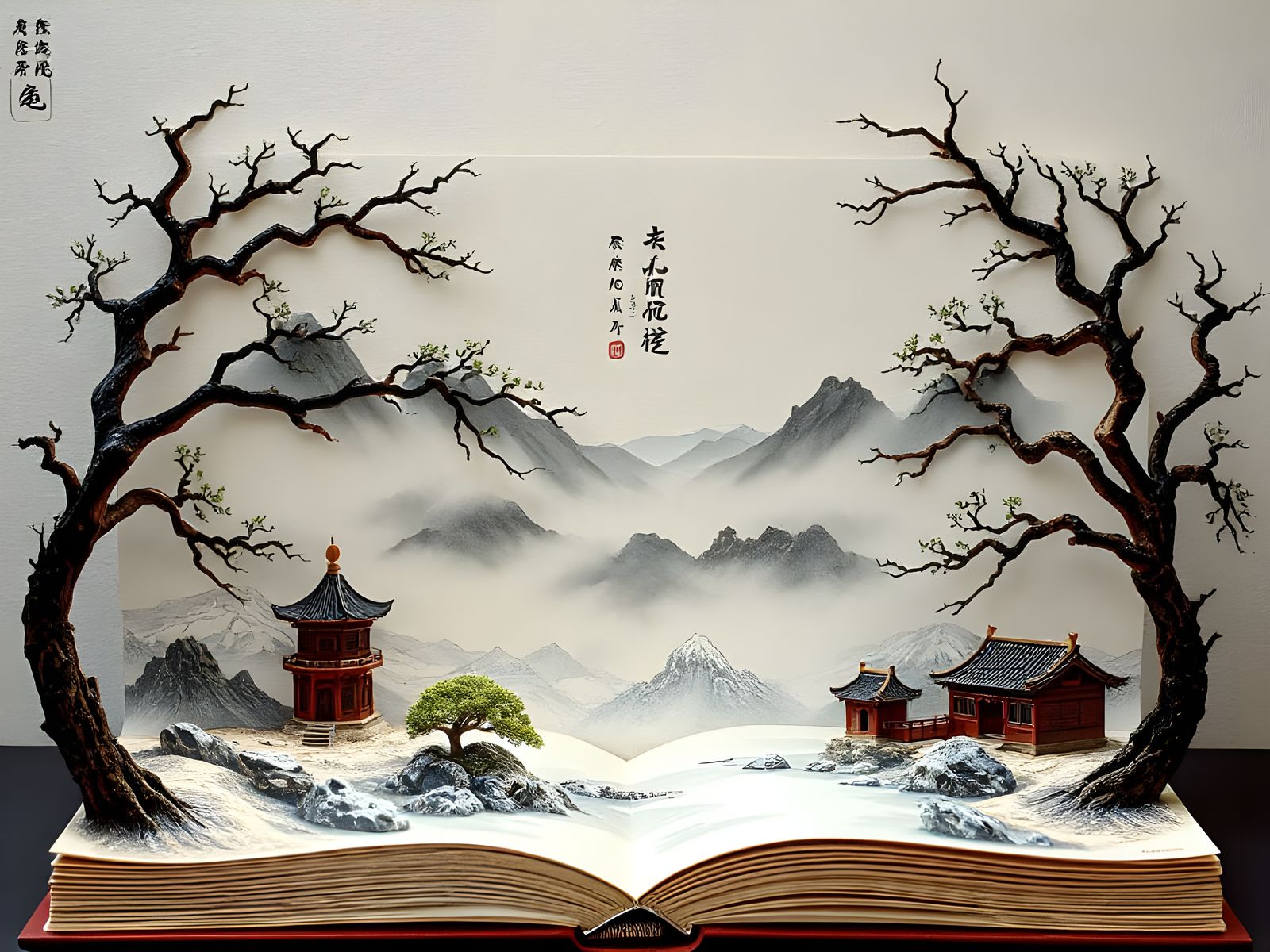 Misty Chinese Landscape Pop-Up Book Art