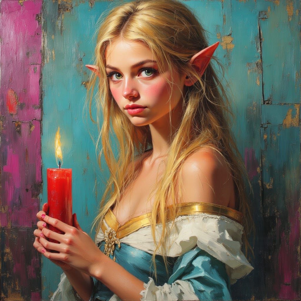 Elfling Portrait with Candle in Impasto Style
