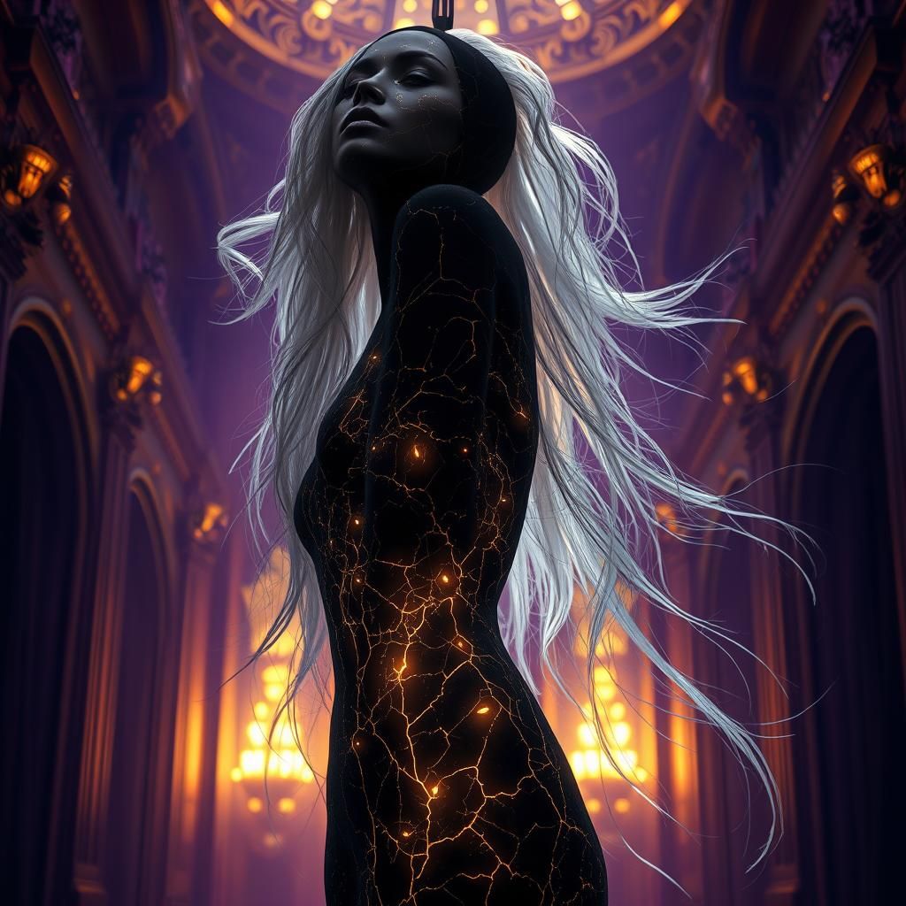 Black and Gold Woman Portrait in Dark Fantasy Style