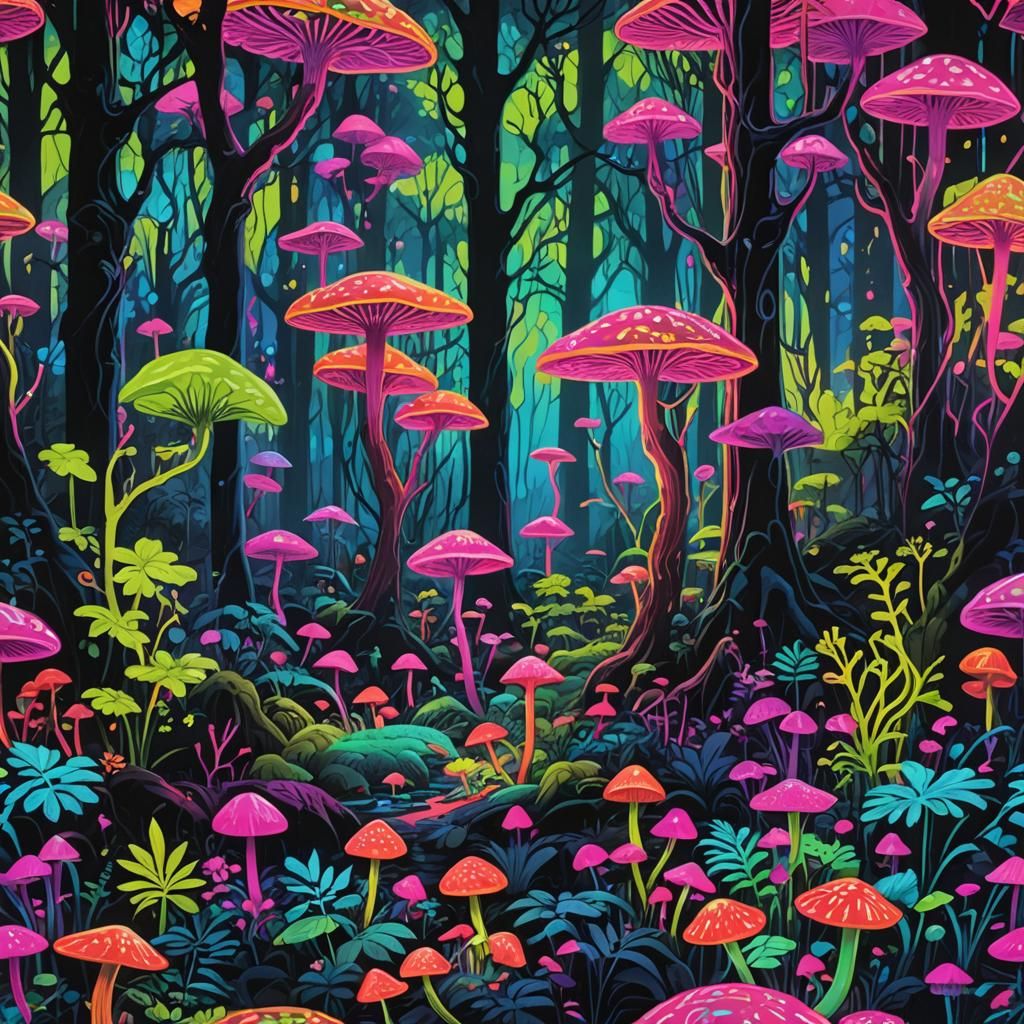 Fluorescent Forest Fantasy in Vibrant Neon Colors