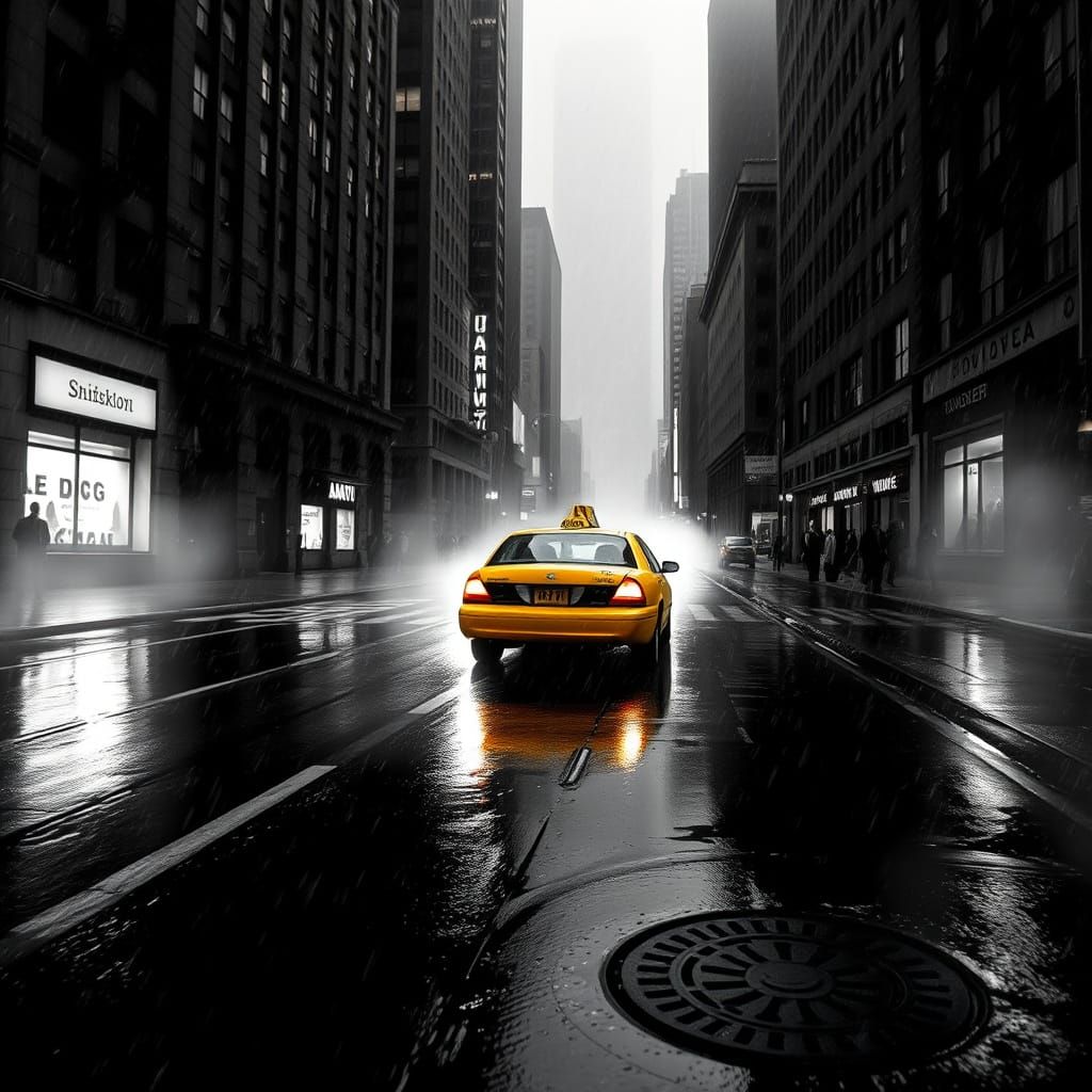 Misty New York City Street Scene in Film Noir Style