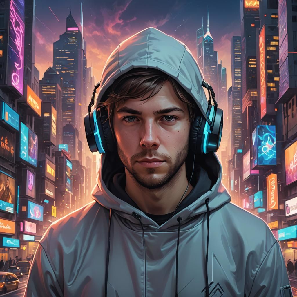 Alan Walker in Futuristic Cityscape Concept Art