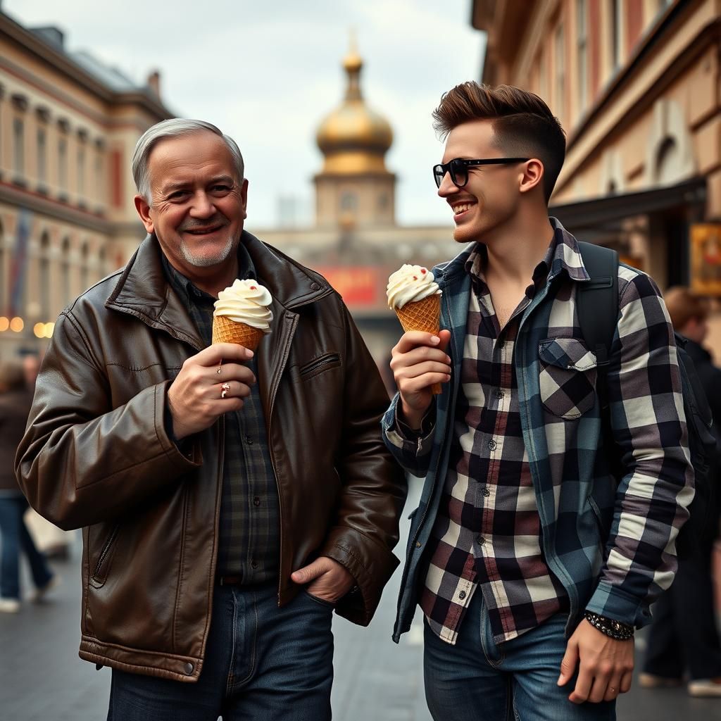 Politician and Hipster Share Ice Cream, Nostalgic Film Still