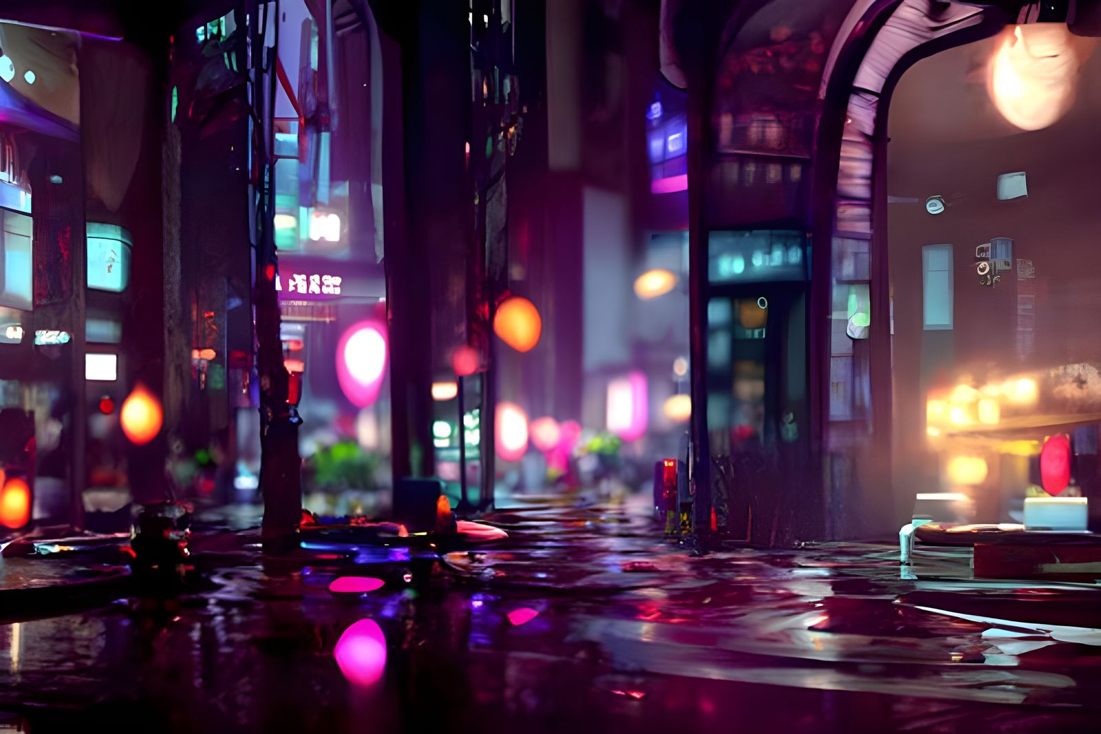 Rainy Cityscape at Night with Dreamy Lights