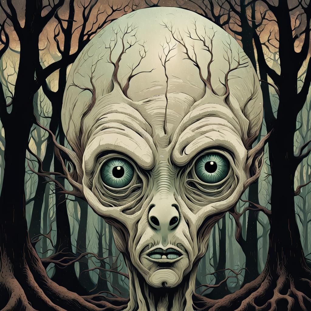 Surreal Alien Portrait in Grunge Art Style