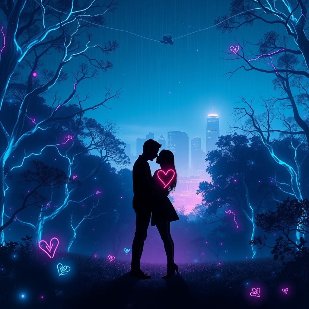 Love Across Realities in a Glowing Neon Forest