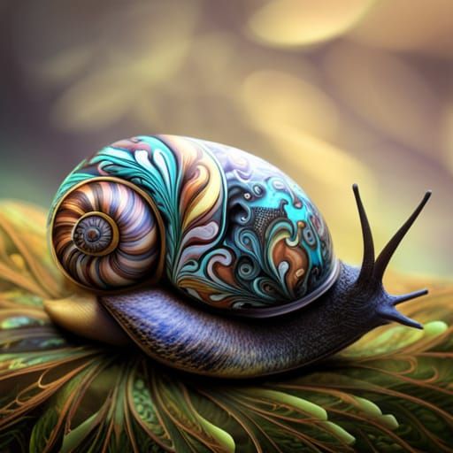 Snail with Fractal Shell in Hyperrealistic Detail