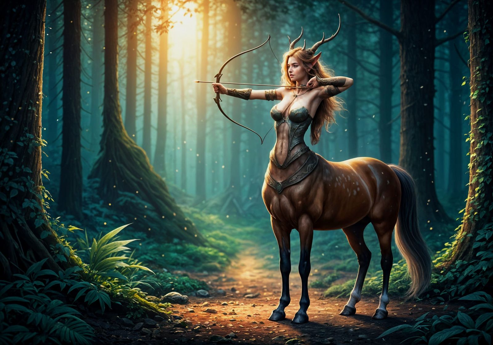 FEmale Centaur archer in a beautiful Woodland setting