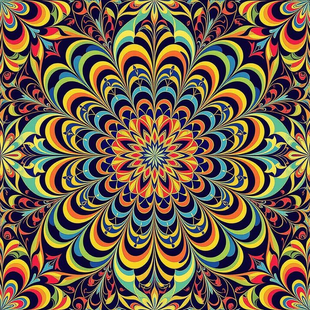 Vibrant Kaleidoscopic Pattern in Op Art Style