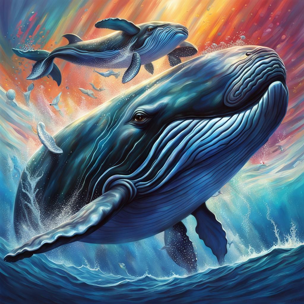 Hyperrealistic Whales Splash Art Concept