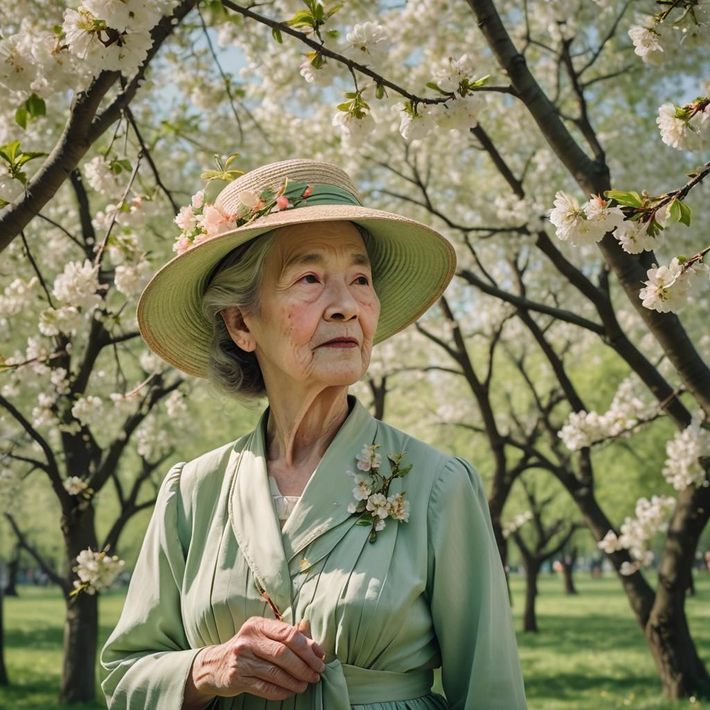 Elegant Lady in Cherry Blossom Grove Portrait