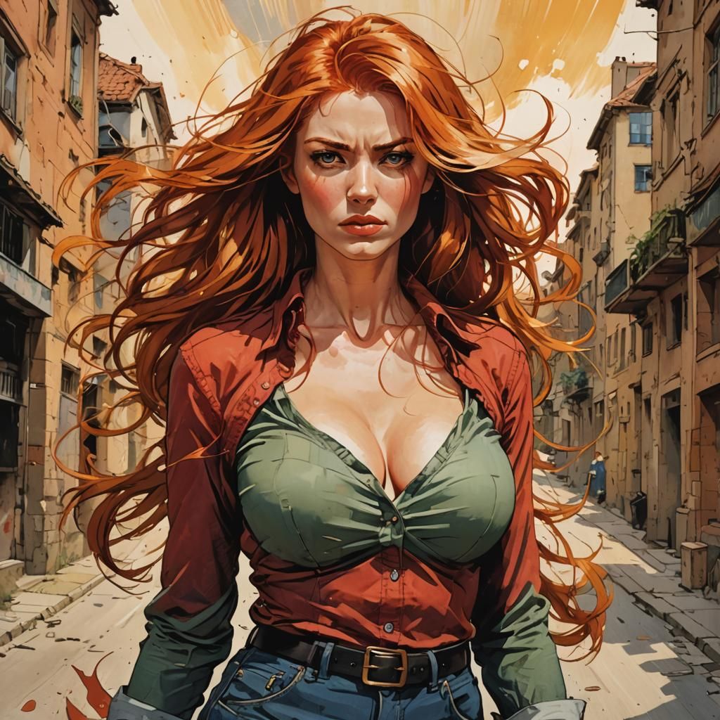 Red-Haired Girl in European Comic Art Style
