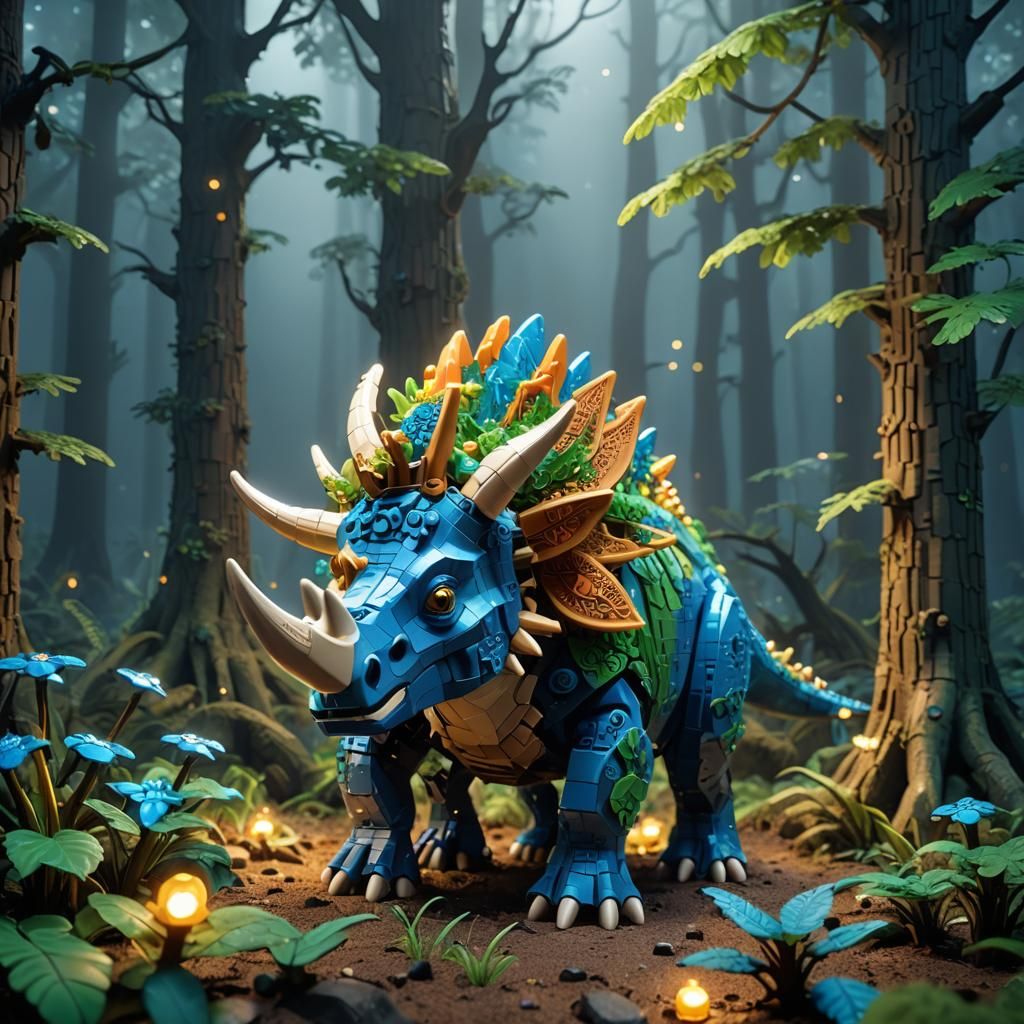 Lego Triceratops in Mystical Forest Concept Art