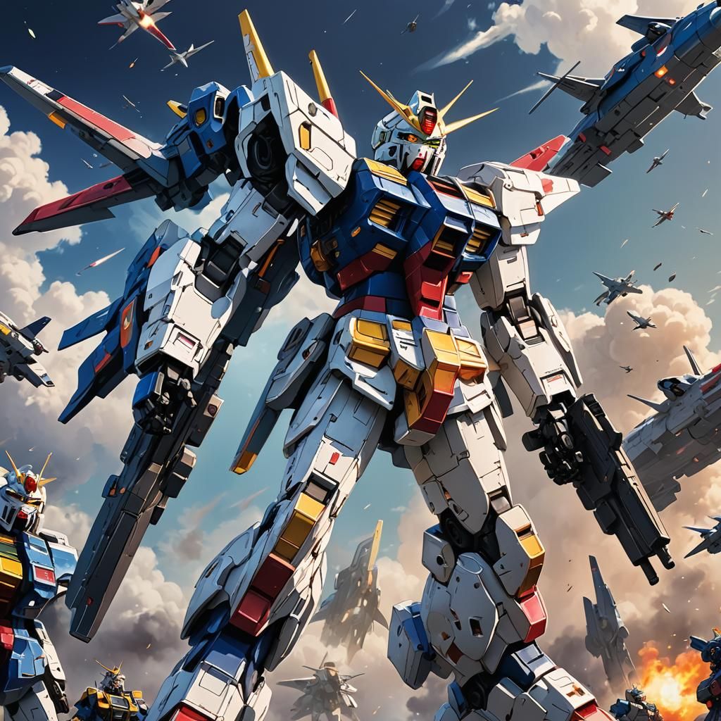 Gundam Robot Transports Plane: Anime Style