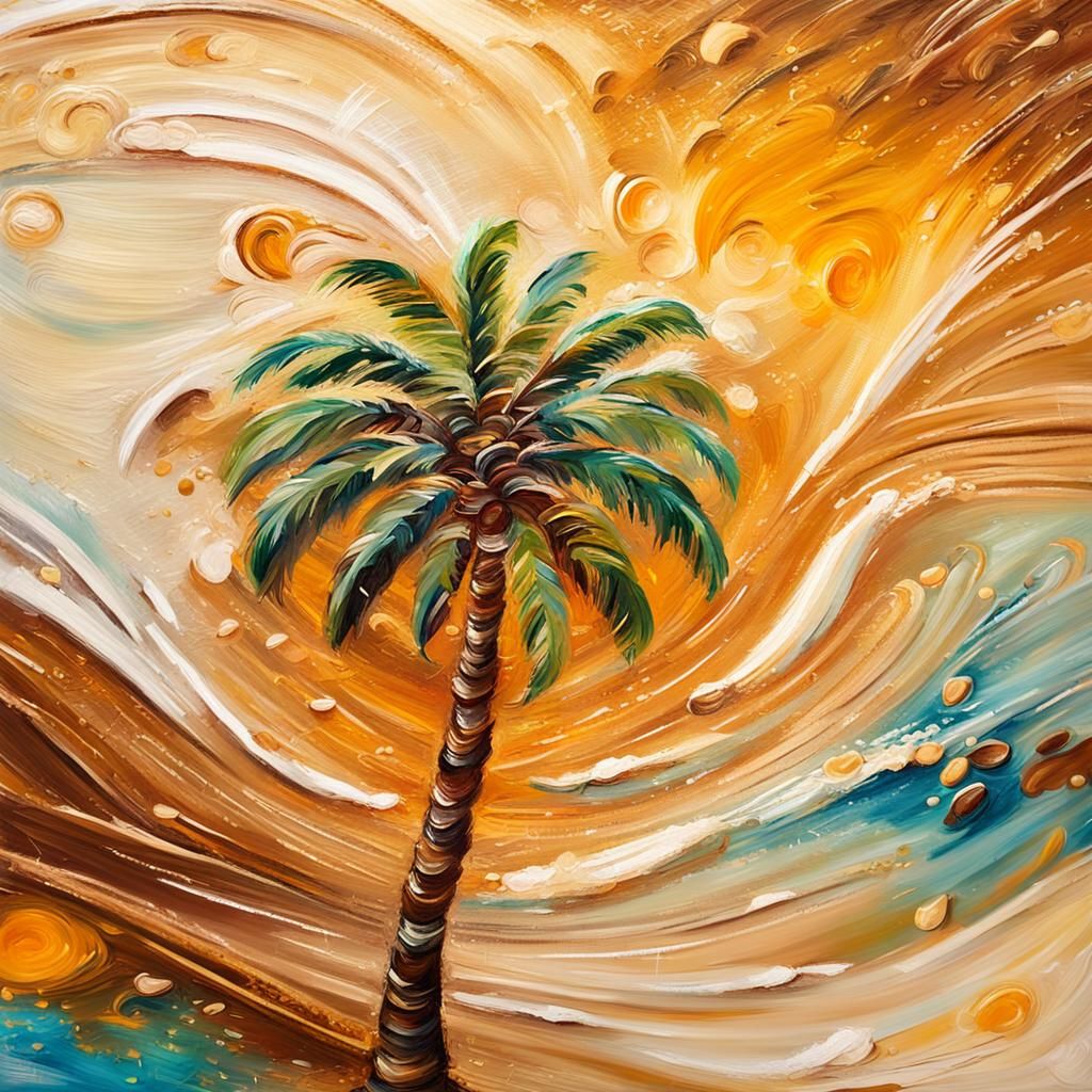 Heart or Palm Tree Coffee, Impressionist Oil Painting