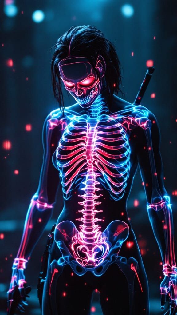 Black Widow with Adamantium Skeleton in Cyberpunk Style