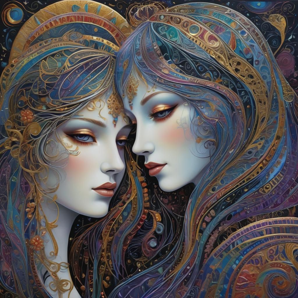Gothic Lovers Portrait in Iridescent Foil Style
