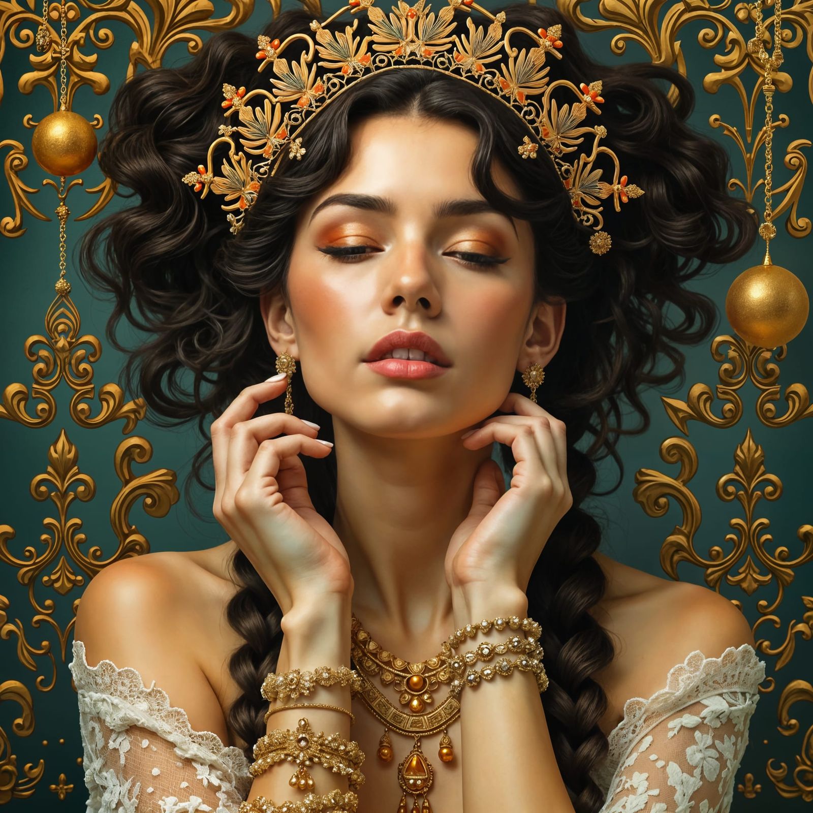 Woman with Golden Hair Jewelry Portrait