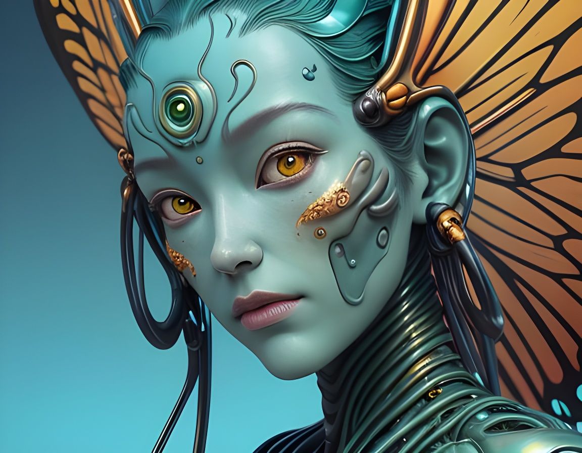 Biomorphic Android Butterfly Child Portrait in 3D