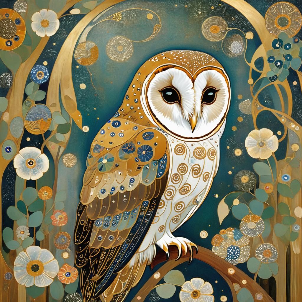 Barn Owl in Art Nouveau Style
