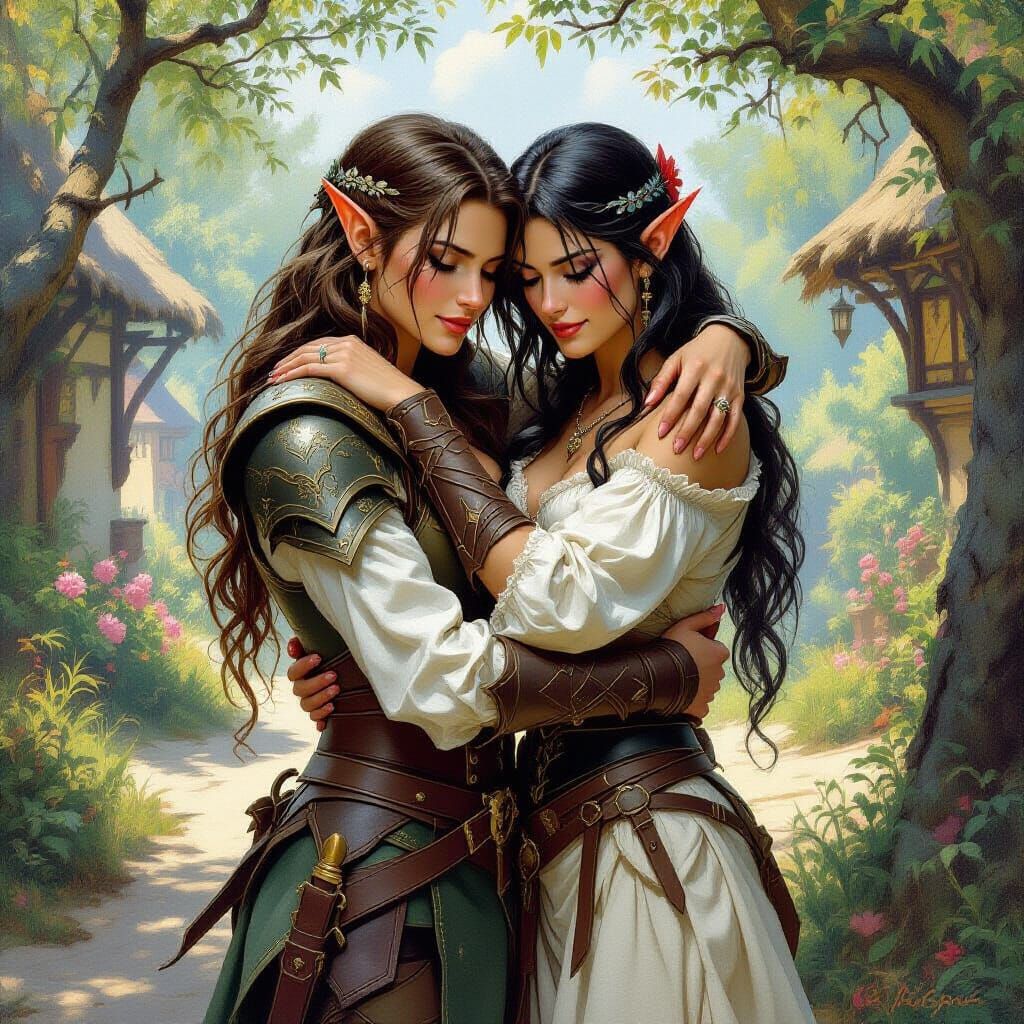 Elven Reunion: A Fantasy Oil Painting