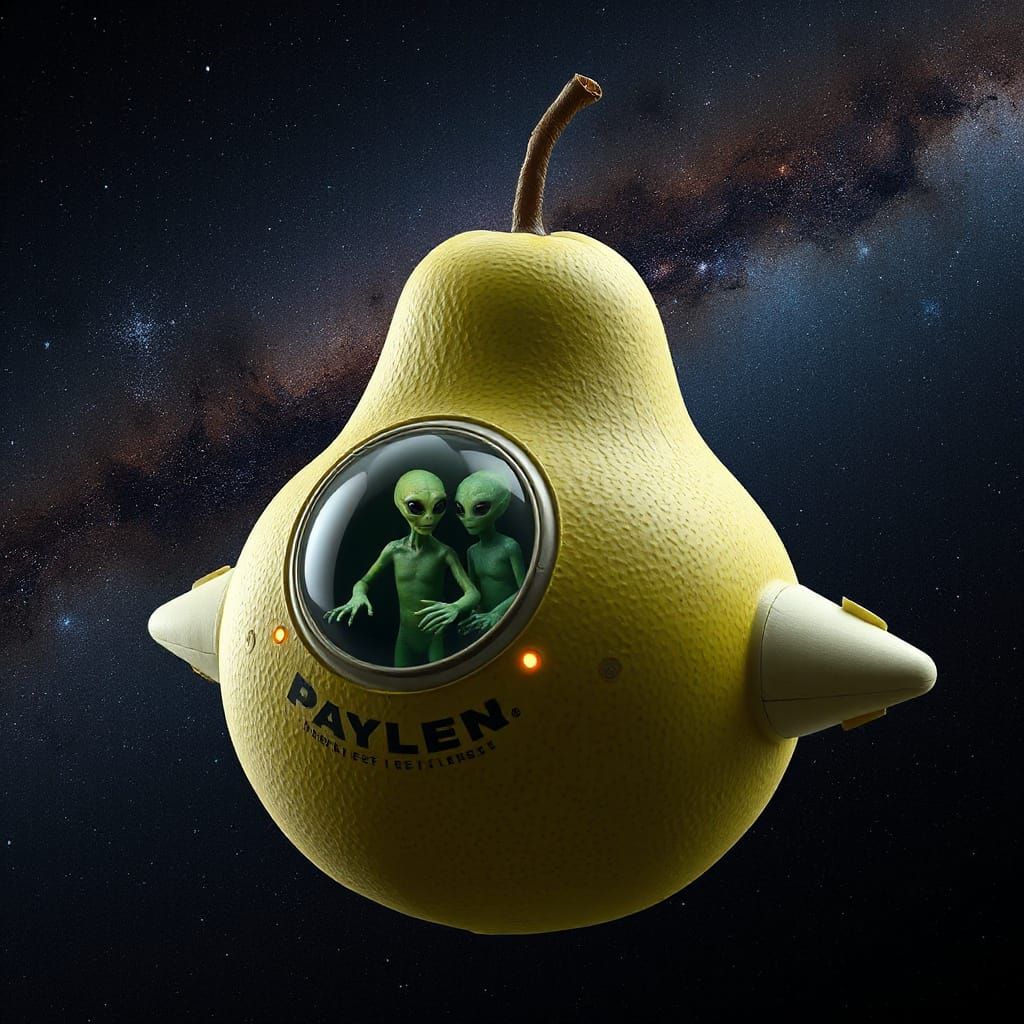 Pear-Shaped Alien Spaceship in Galactic Space