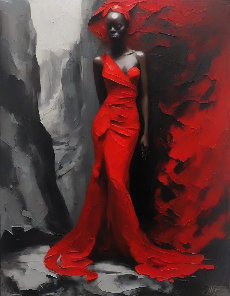 Woman on Cliff Edge in Dramatic Impasto Artwork