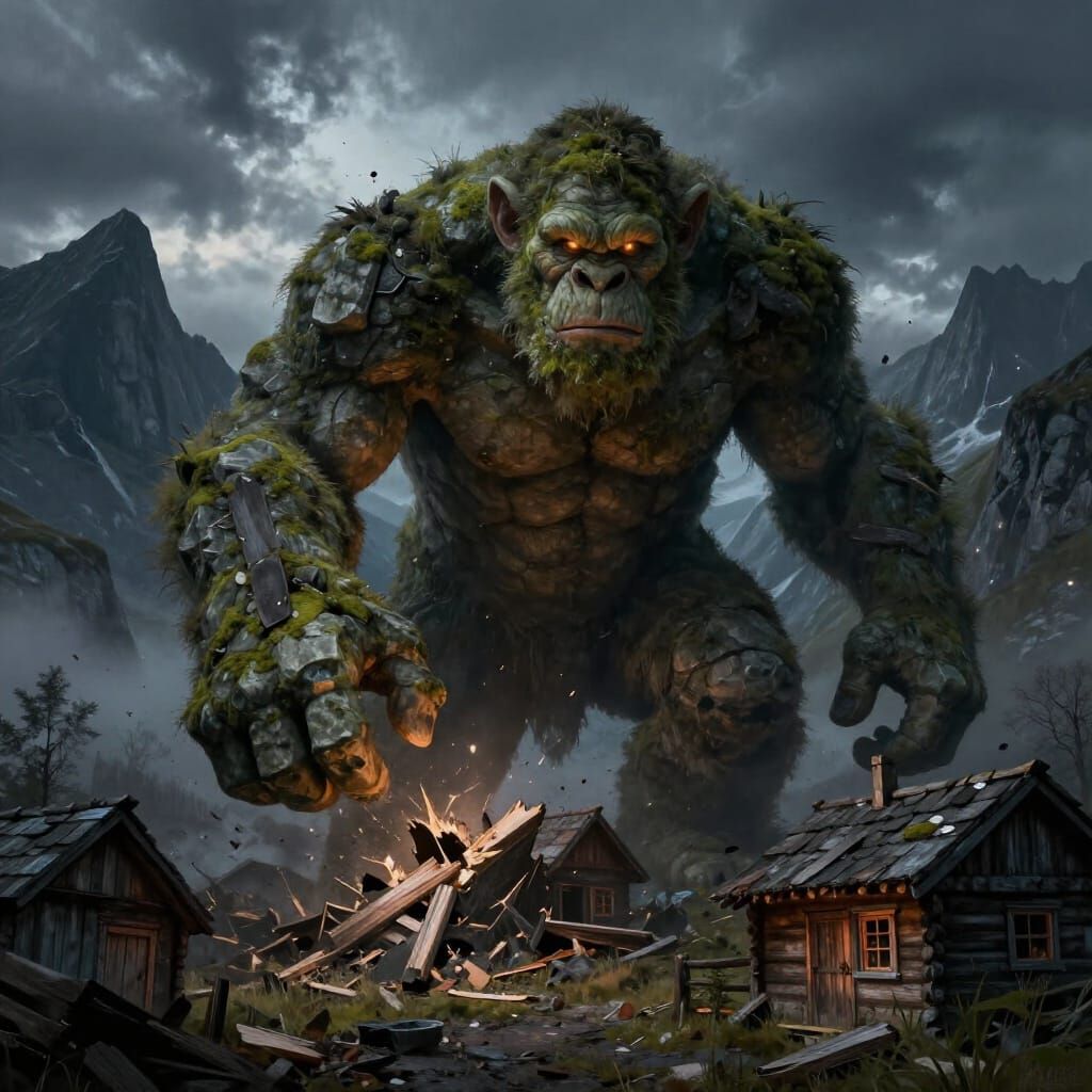 Colossal Troll Destroys Cabins in Scandinavian Mountain