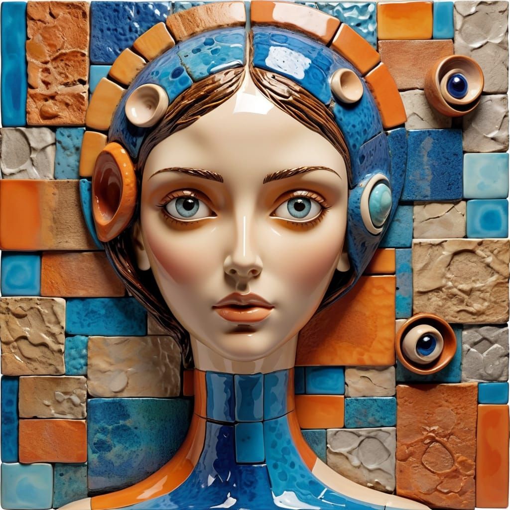 Striking Mixed-Media Ceramic Collage with Dynamic Lighting