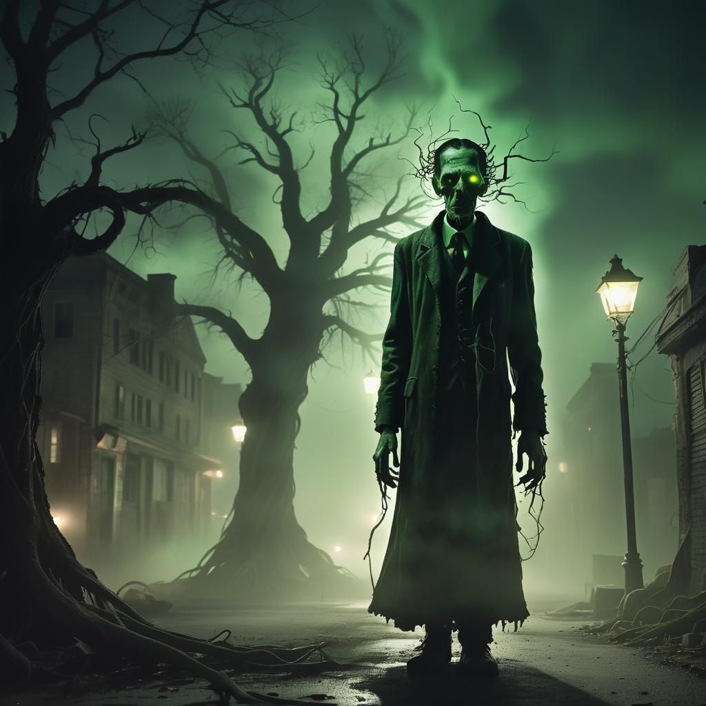 Eldritch Horror Figure in Abandoned Town Street