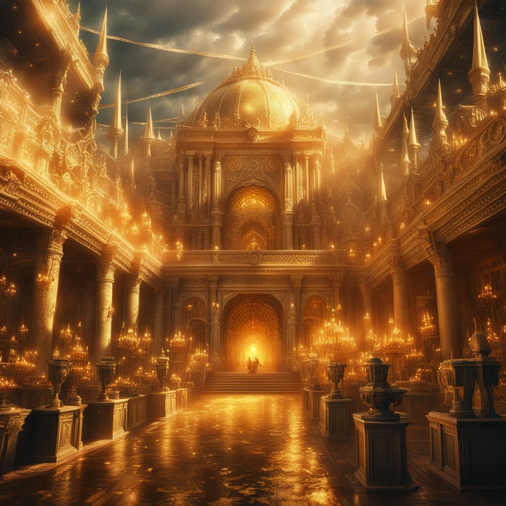 Epic Gold-Hued Fantasy Celebration in a Majestic Digital Rea...