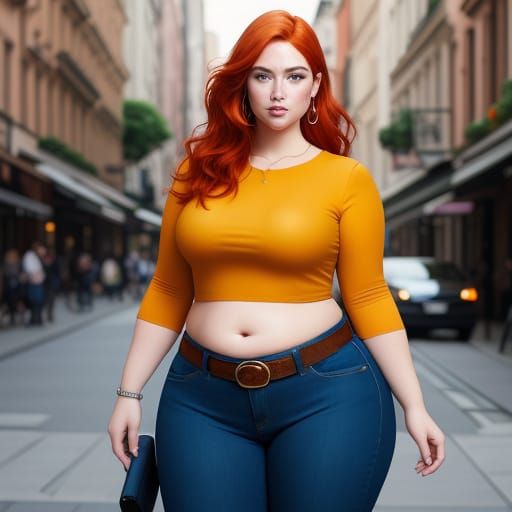 Plus-Size Model with Red Hair in Stylish Outfit