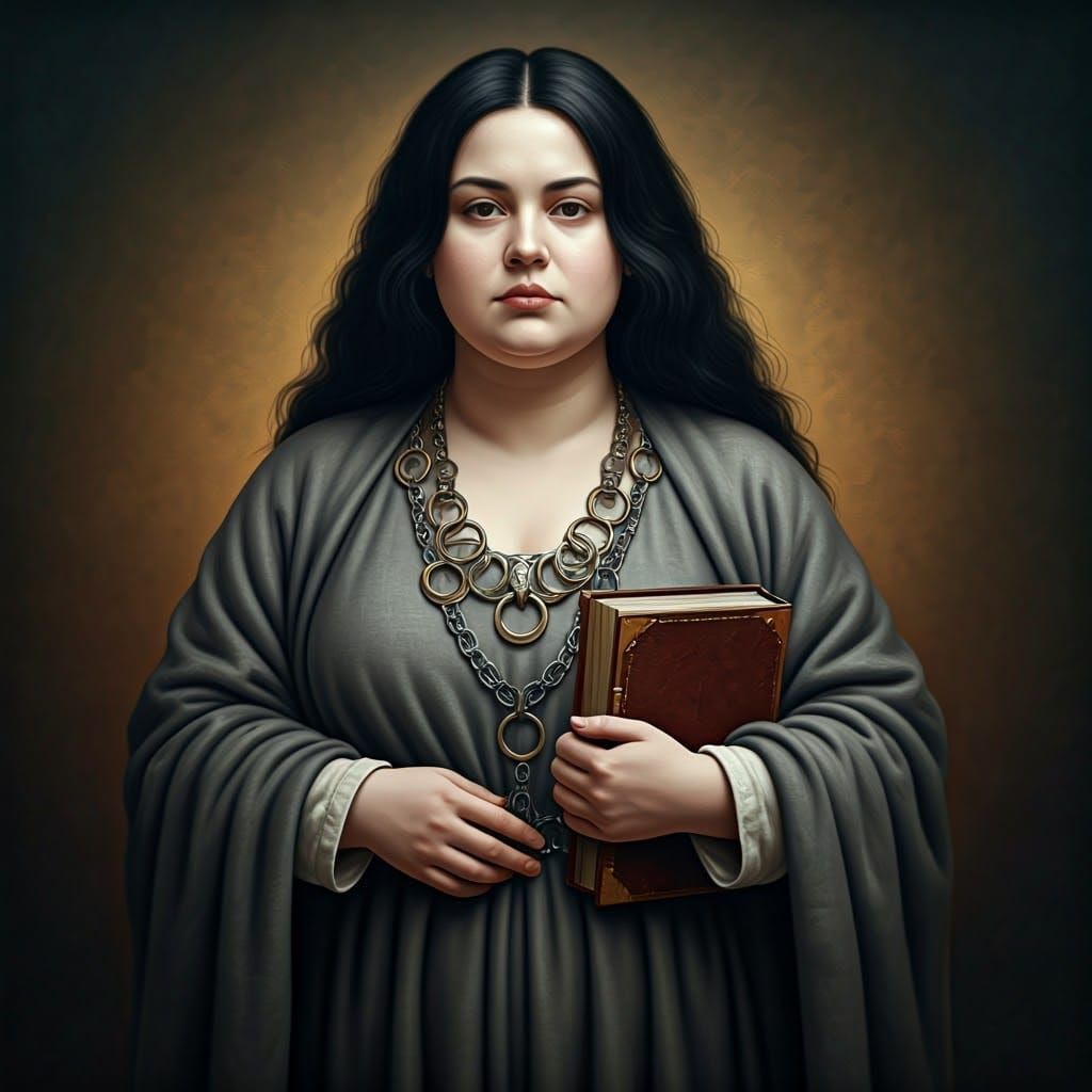 Medieval Woman with Book in Digital Art Style
