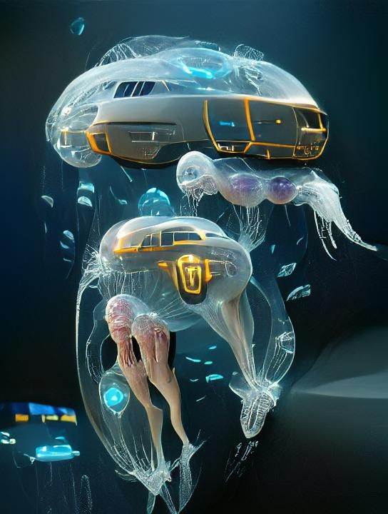 Futuristic Jellyfish Underwater Transportation Concept Art