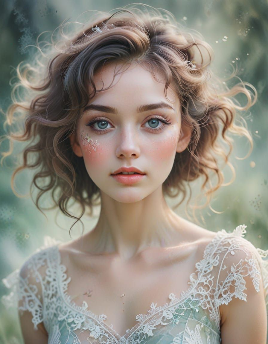 Dreamy Watercolor Portrait of Woman Dancing