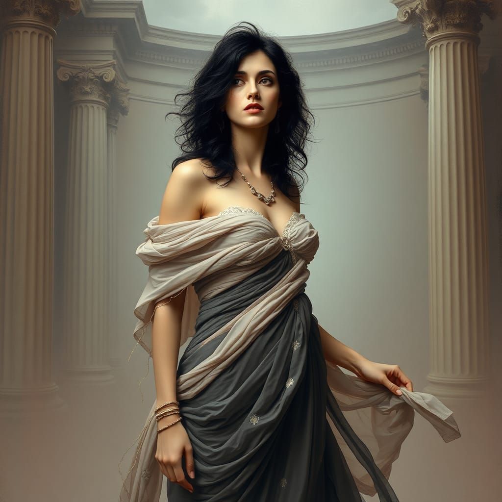 Elegant Portrait in Neoclassical Style with Expressive Brush...