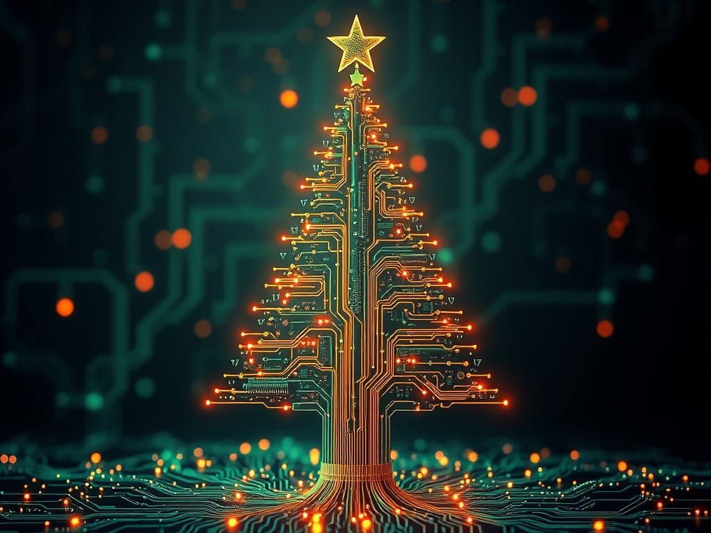 Neon Christmas Tree Ignites Circuitry Dreamscape