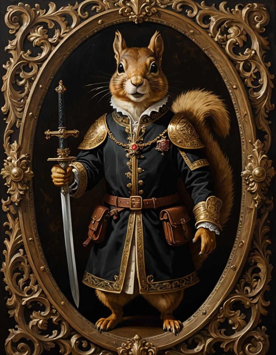 Squirrel Esquire in Baroque Style Oil Painting