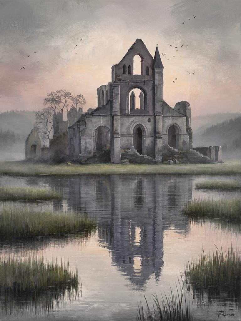 Medieval Abbey in Soft Impressionist Light