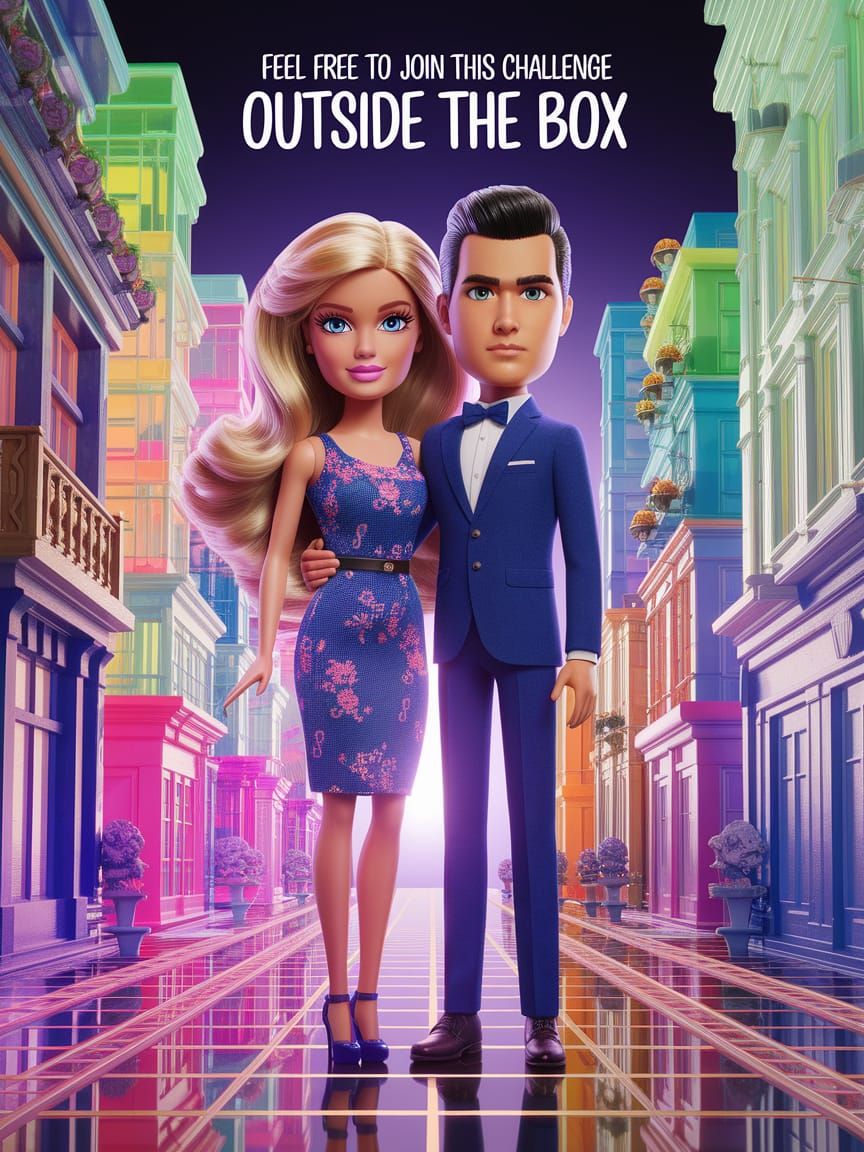 Surreal Barbie Cityscape with Bold Text in 3D Render