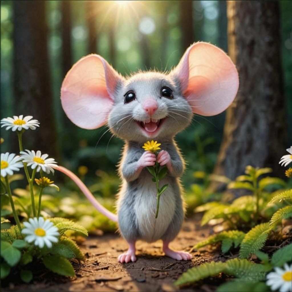 Whimsical Mouse in Enchanted Forest: Digital Illustration
